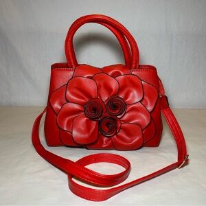 Red Leather Crossbody Shoulder Purse Bag Vegan Floral Rectangle Medium Designer